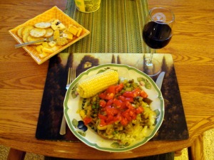 A meal I made for my mother with produce from John's garden.